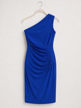 Elegant One-Shoulder Sheath Dress in Cobalt Blue Size 12 NWT